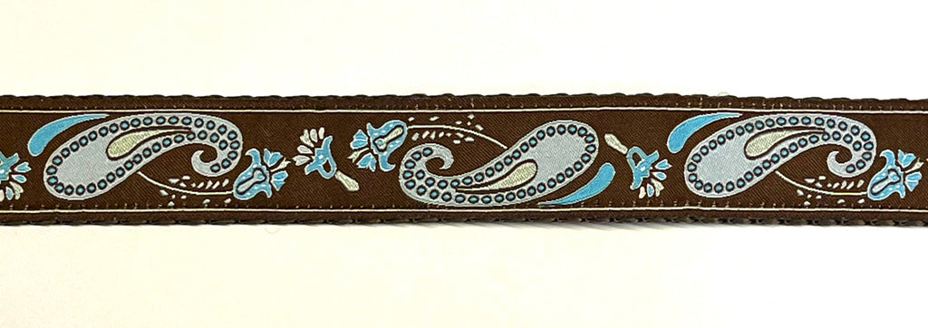 Brown with Blue Paisley Design Dog Collar 1in