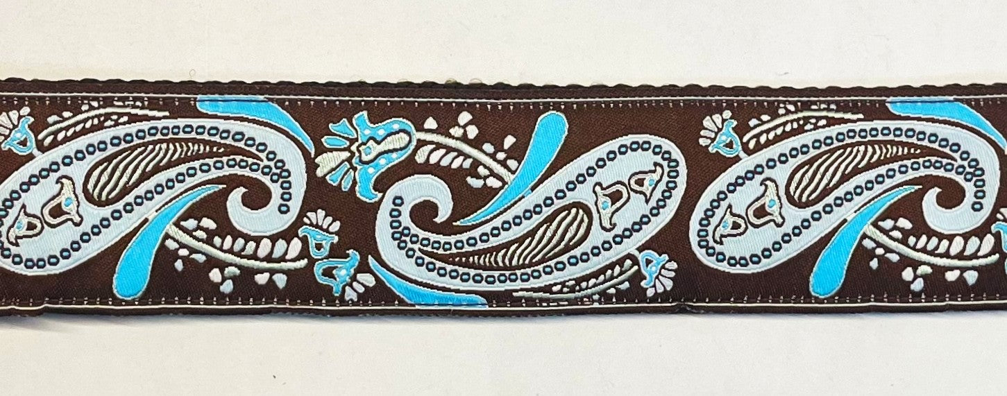 Brown with Blue Paisley Design Dog Collar 1 1/2 in