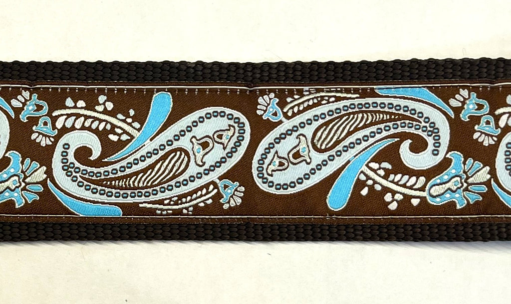 Brown with Blue Paisley Design Dog Collar 2in
