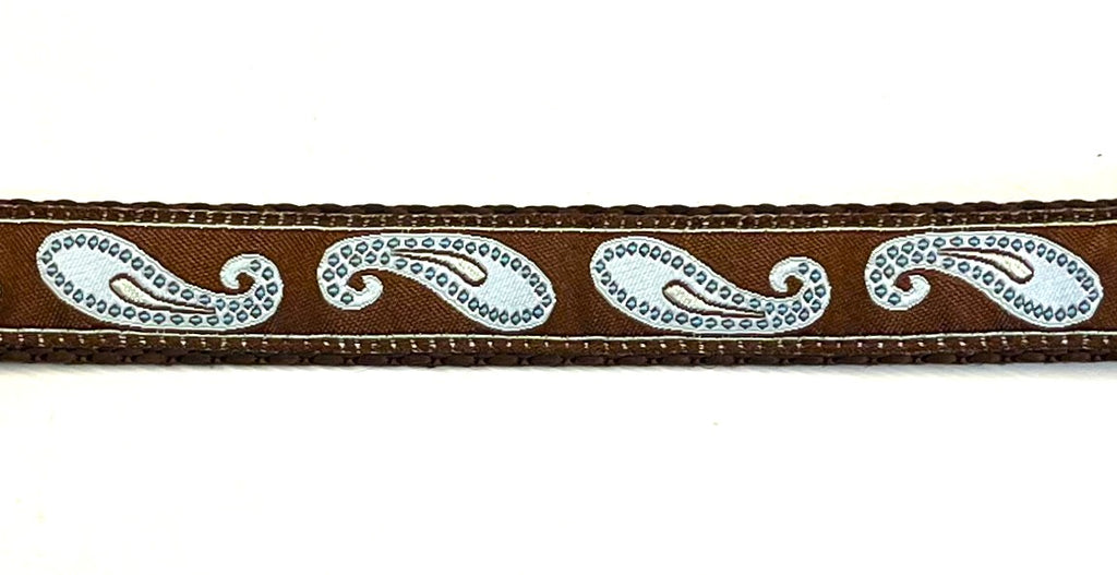 Brown with Blue Paisley Design Dog Collar 3/4