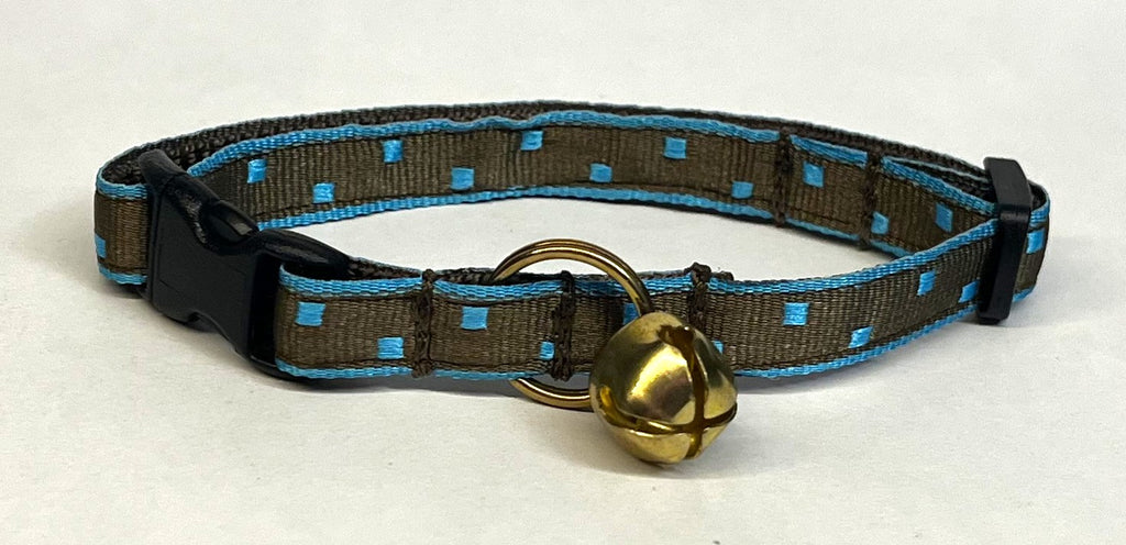 Brown with Blue Square Dots Cat Collar