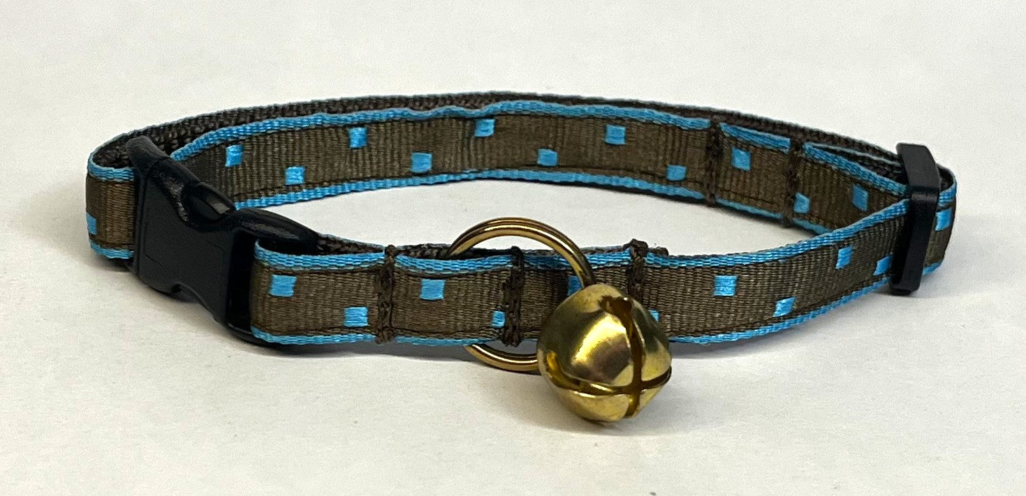 Brown with Blue Square Dots Cat Collar
