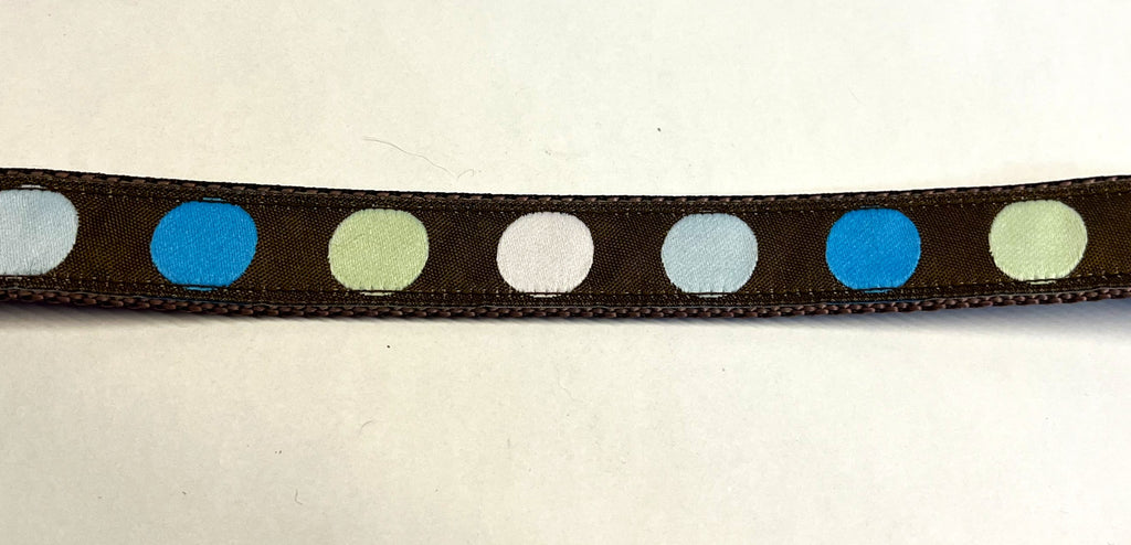 Brown with Blue White and Light Green Dots Dog Collar 3/4