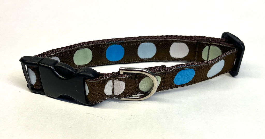 Brown with Blue White and Light Green Dots Dog Collar 3/4