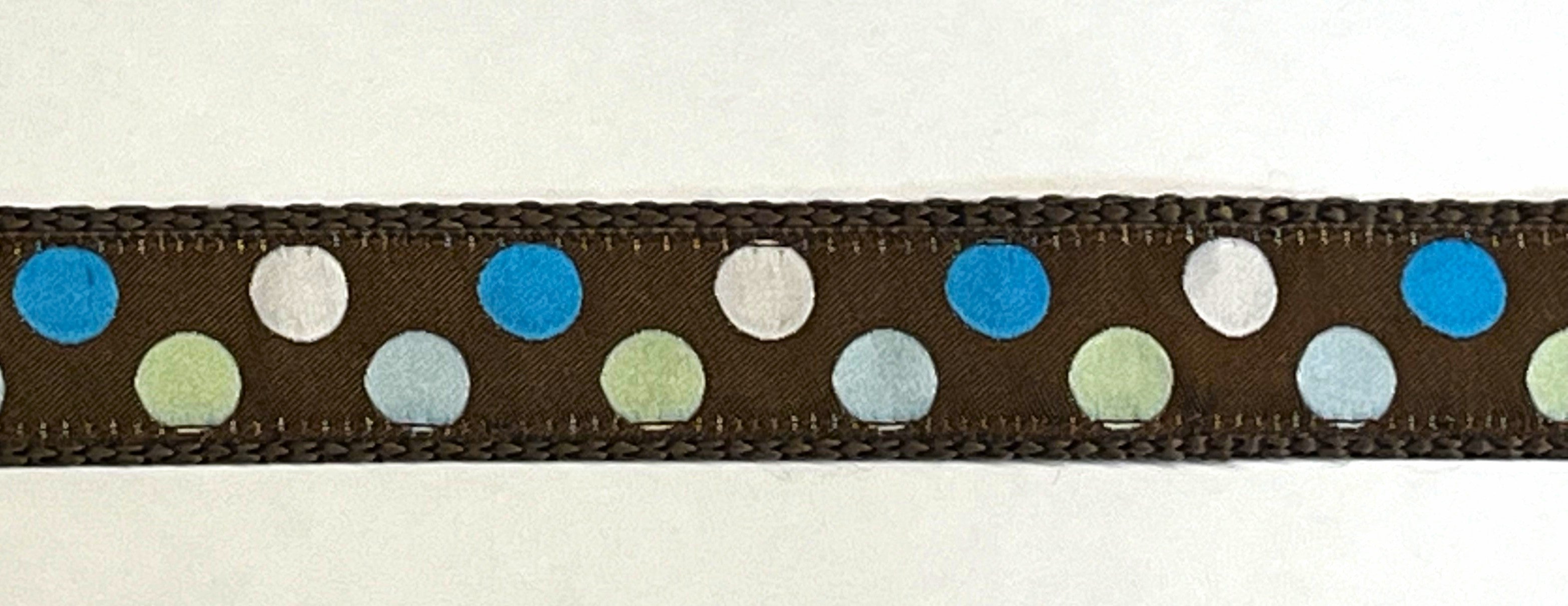 Brown with Blue, White and Light Green Dots Dog Collar 1in