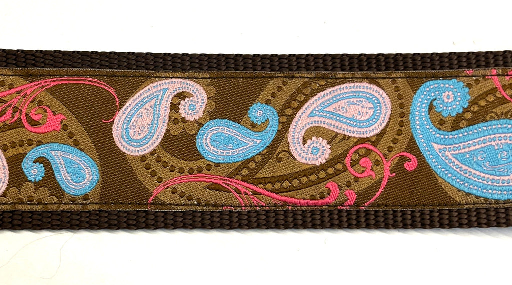 Brown with Blue and Pink Paisley Design Dog Collar 2in