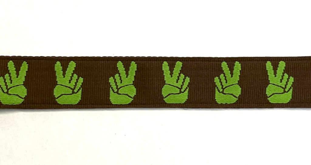 Brown with Green Peace Hands Dog Collar 1in