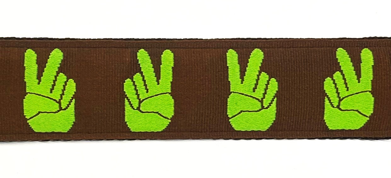 Brown with Green Peace Hands Dog Collar 1 1/2 in