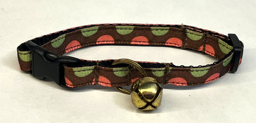 Brown with Green & Pink Half Circle Dots Cat Collar