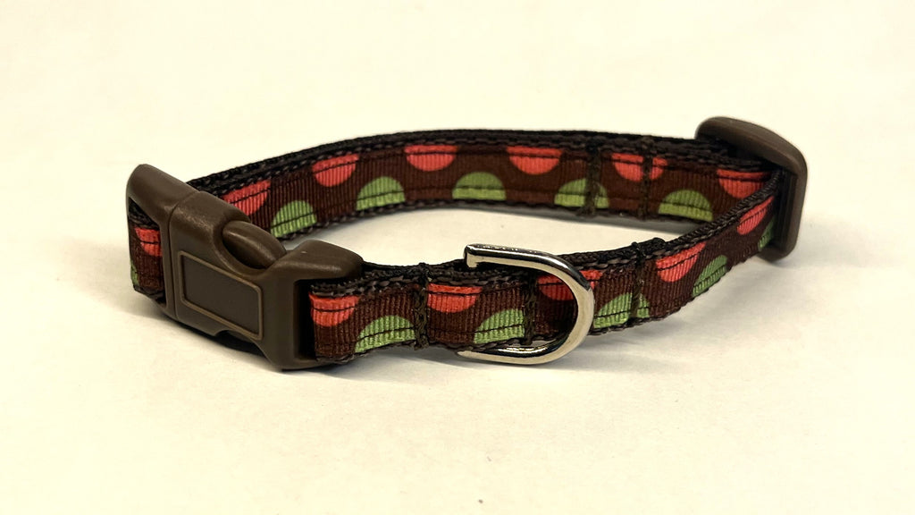 Brown with Green and Pink Half Circles Dog Collar 1/2