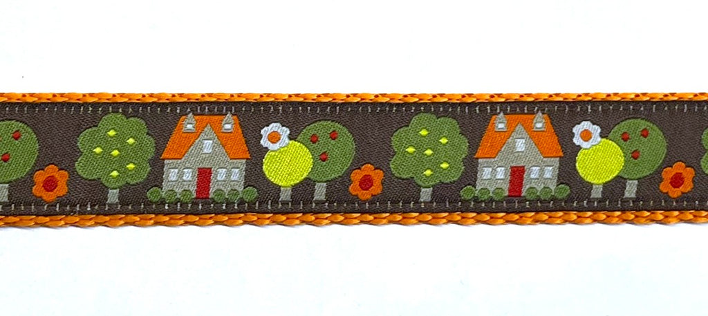 Brown with Houses and Trees Dog Collar 1in