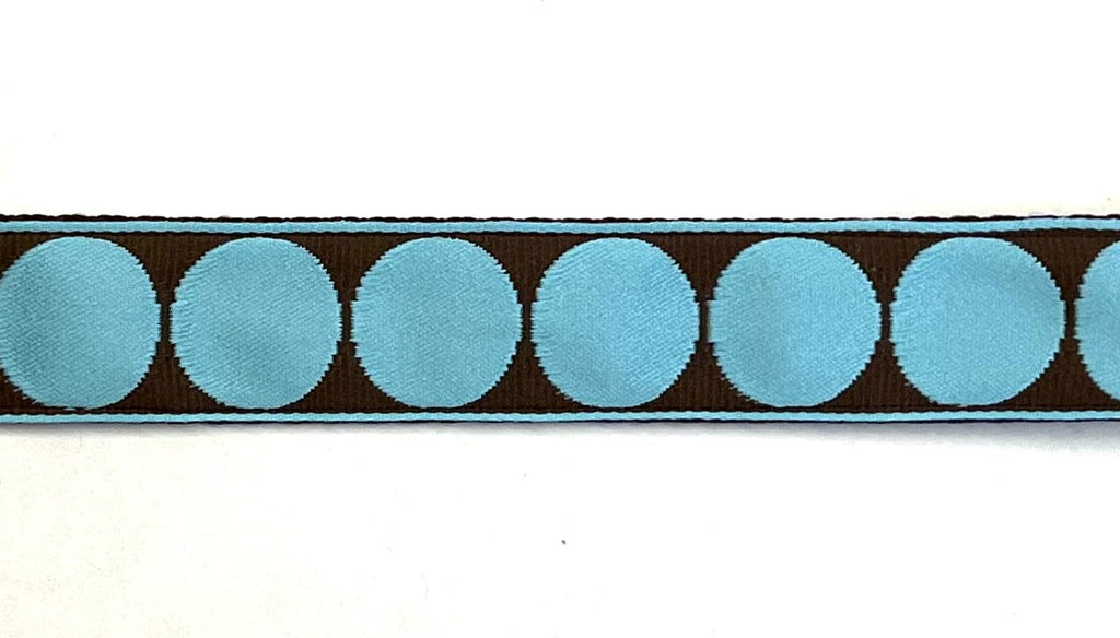 Brown with Light Blue Large Dot Dog Leash 1in