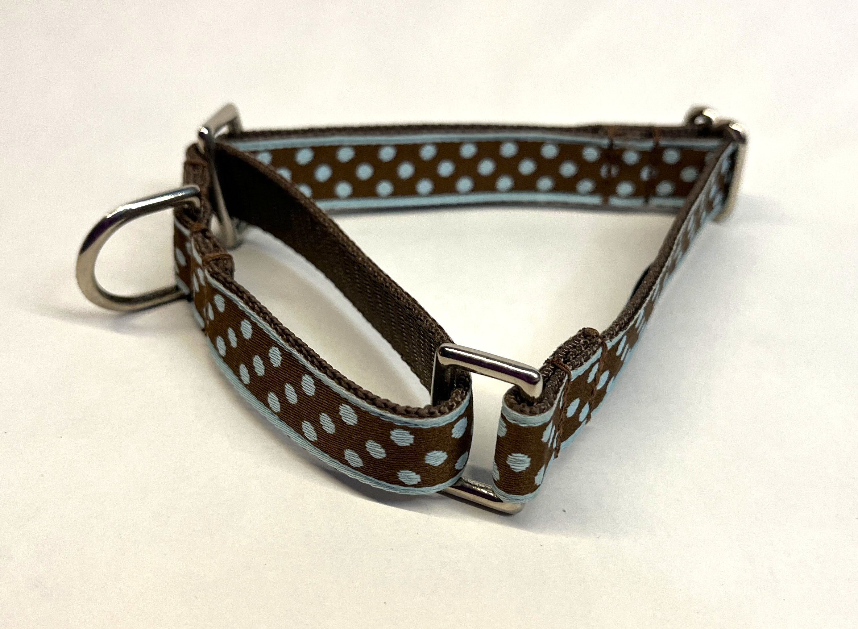 Brown with Light Blue Polka Dots Martingale Collar 3/4
