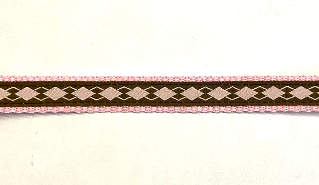 Brown with Light Pink Argyle Dog Collar 1/2 inch