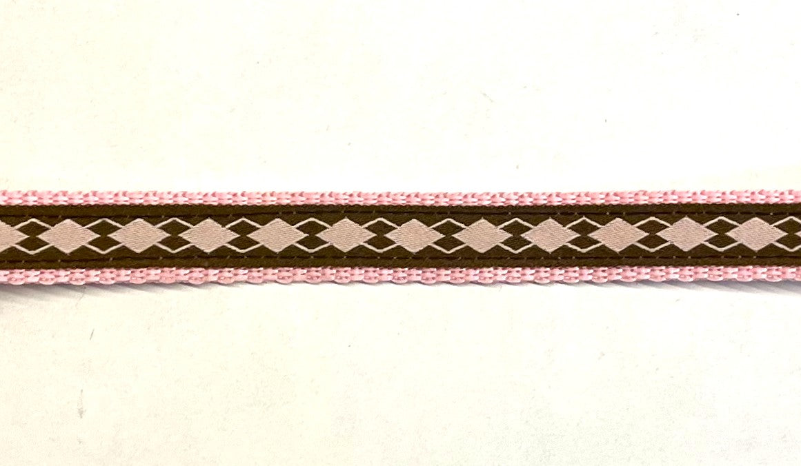 Brown with Light Pink Argyle Dog Collar 1/2 inch