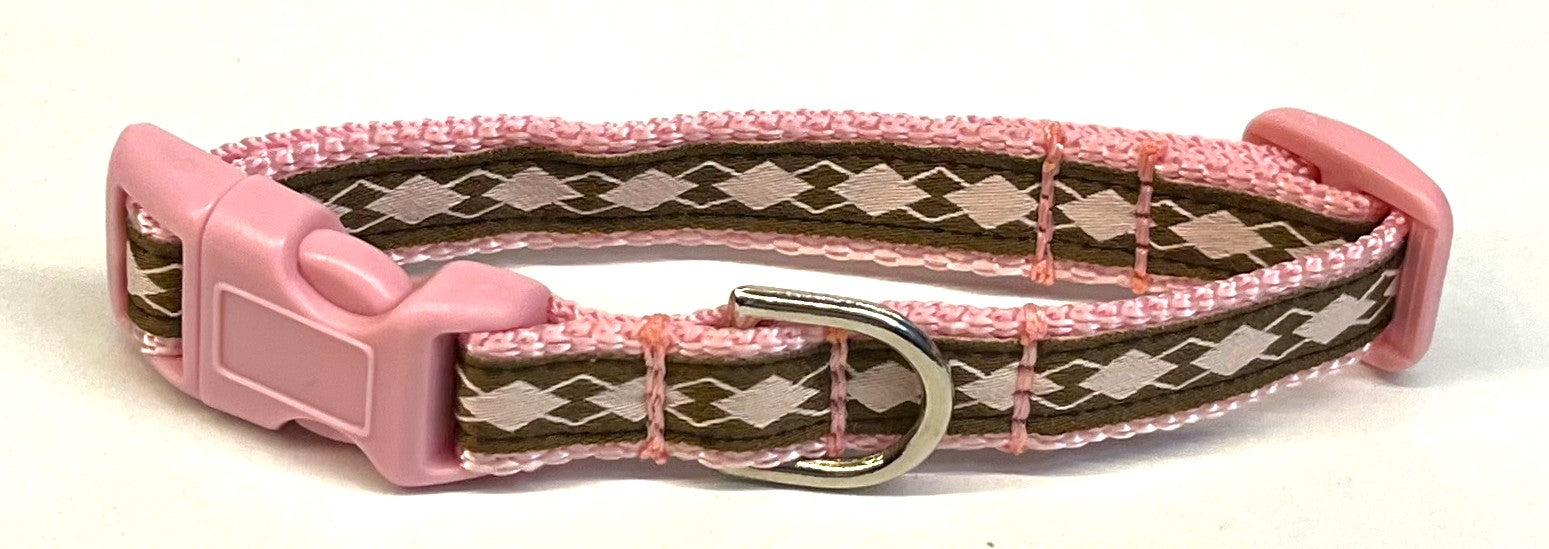 Brown with Light Pink Argyle Dog Collar 1/2