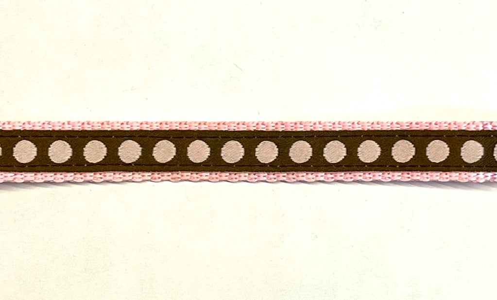 Brown with Light Pink Dots Dog Collar 1/2 inch