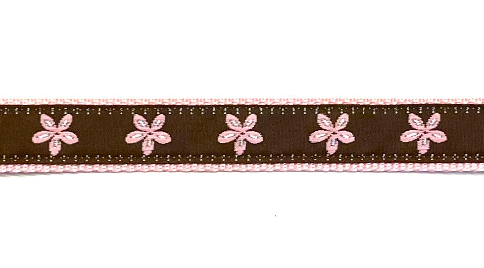 Brown with Light Pink Flowers Dog Collar 3/4