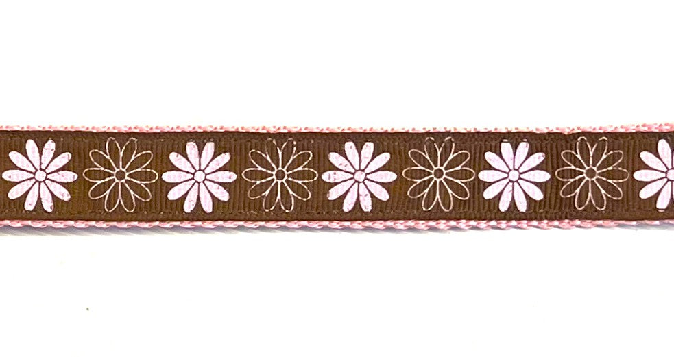Brown with Light Pink Daisy Flowers Dog Leash 3/4