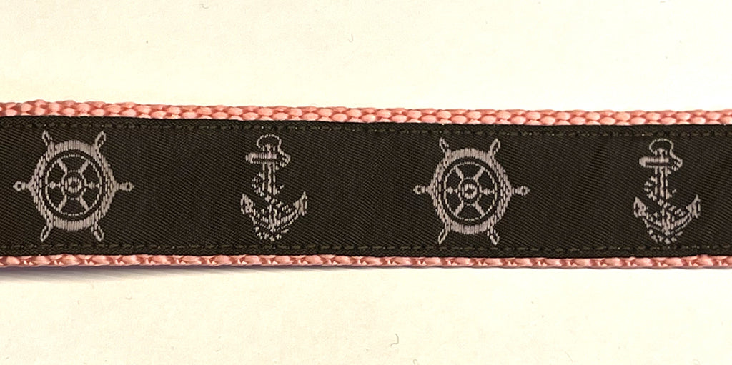 Brown with Light Pink Wheels and Anchors Dog Collar 1in