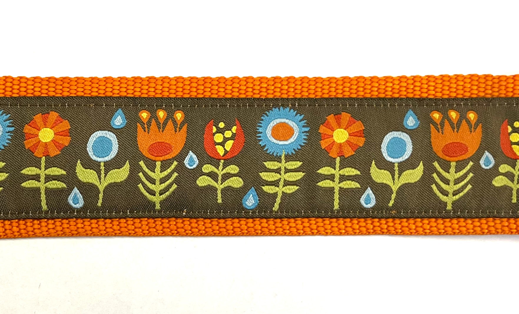 Brown with Orange, Blue, Red, Yellow Flowers Martingale Collar 2in