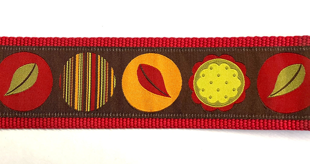 Brown with Circles with Leaves, Stripes, and Flowers Dog Collar 2in
