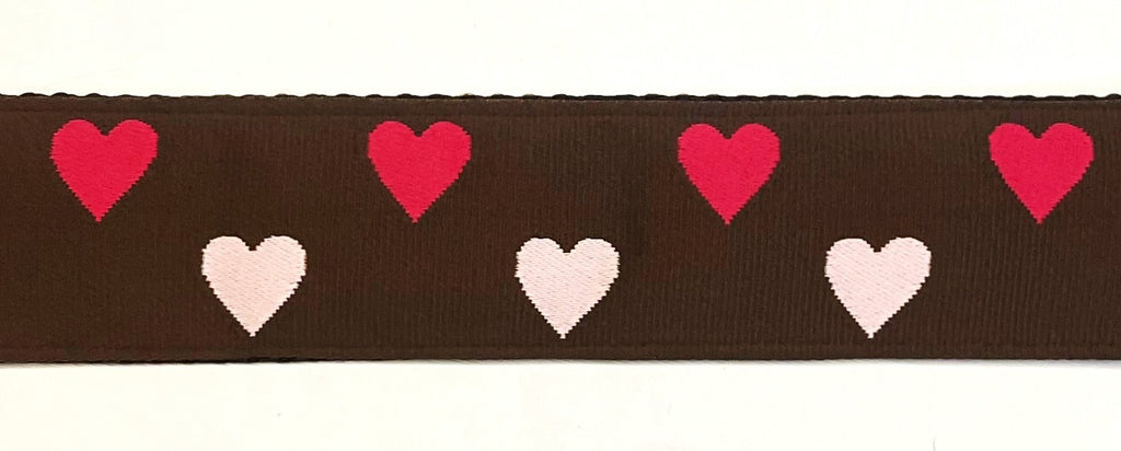Brown with Pink and Dark Pink Hearts Dog Collar 1 1/2 in