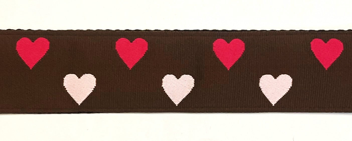 Brown with Pink and Dark Pink Hearts Dog Collar 1 1/2 in