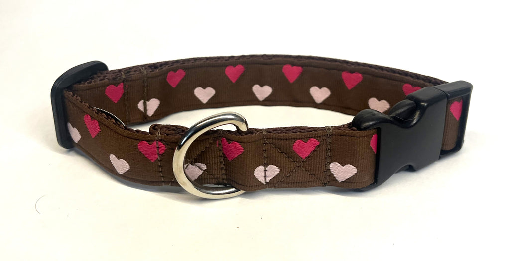 Brown with Pink and Dark Pink Hearts Dog Collar 1in