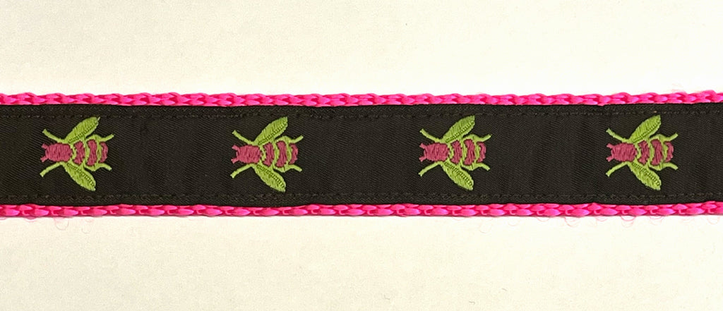 Brown with Pink Flies Chain Martingale Collar 1in