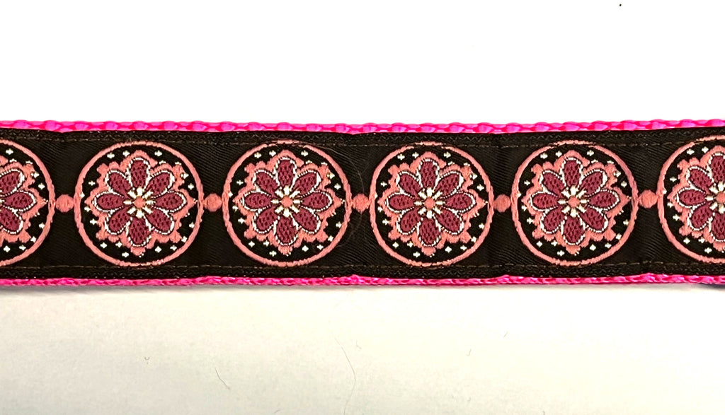 Brown with Pink Medallion Martingale Collar 1in