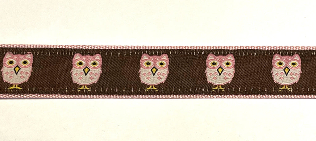Brown with Pink Owls Dog Collar 1in