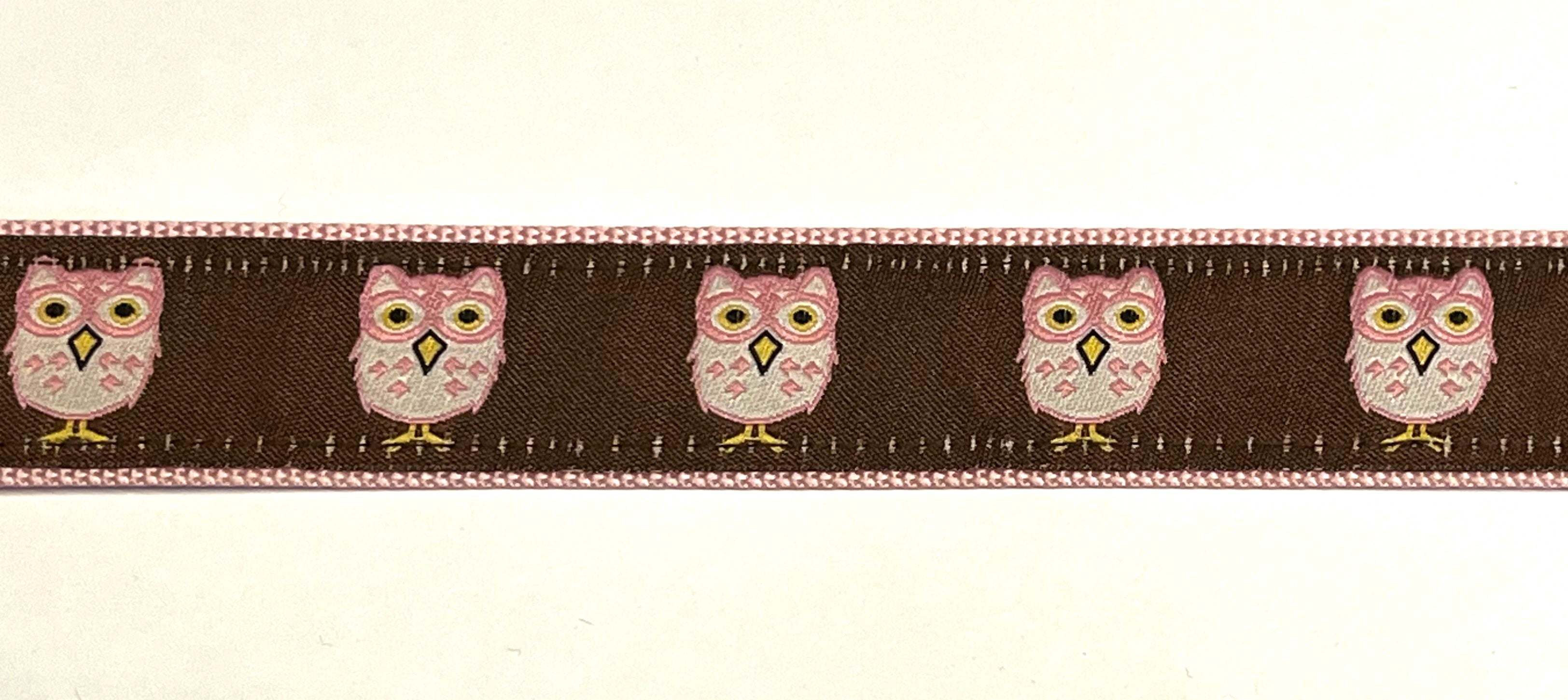 Brown with Pink Owls Dog Collar 1in