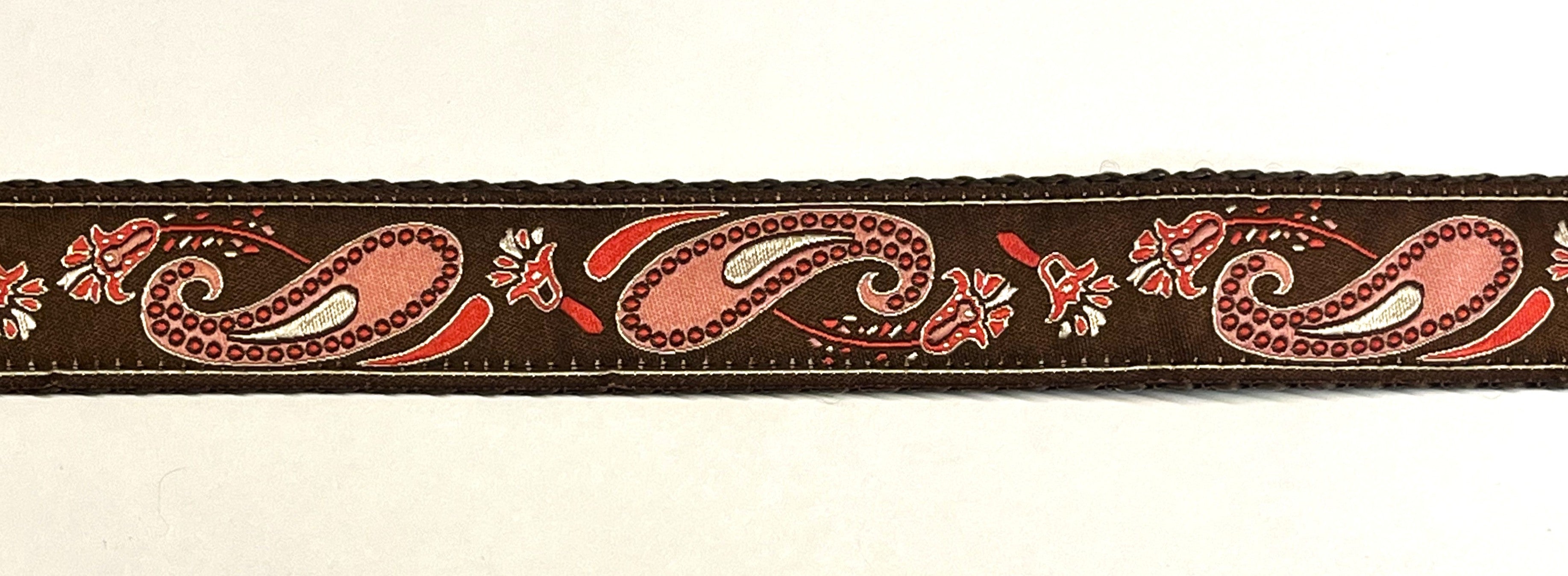 Brown with Pink Paisley Design Dog Collar 1in