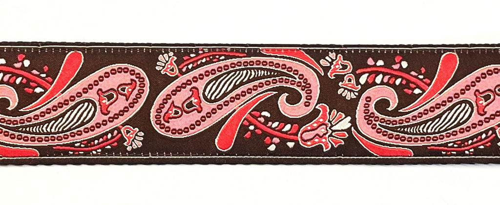 Brown with Pink Paisley Design Dog Collar 1 1/2 in