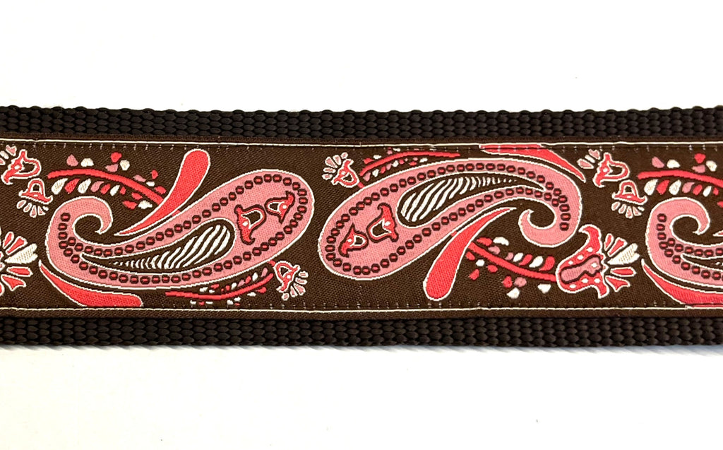 Brown with Pink Paisley Design Dog Collar 2in