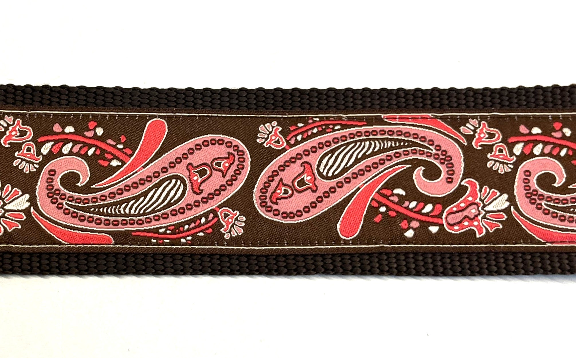 Brown with Pink Paisley Design Chain Martingale Collar 2in