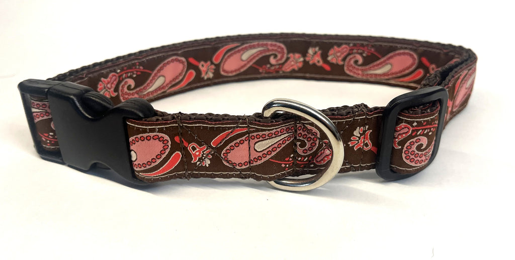 Brown with Pink Paisley Design Dog Collar 1in