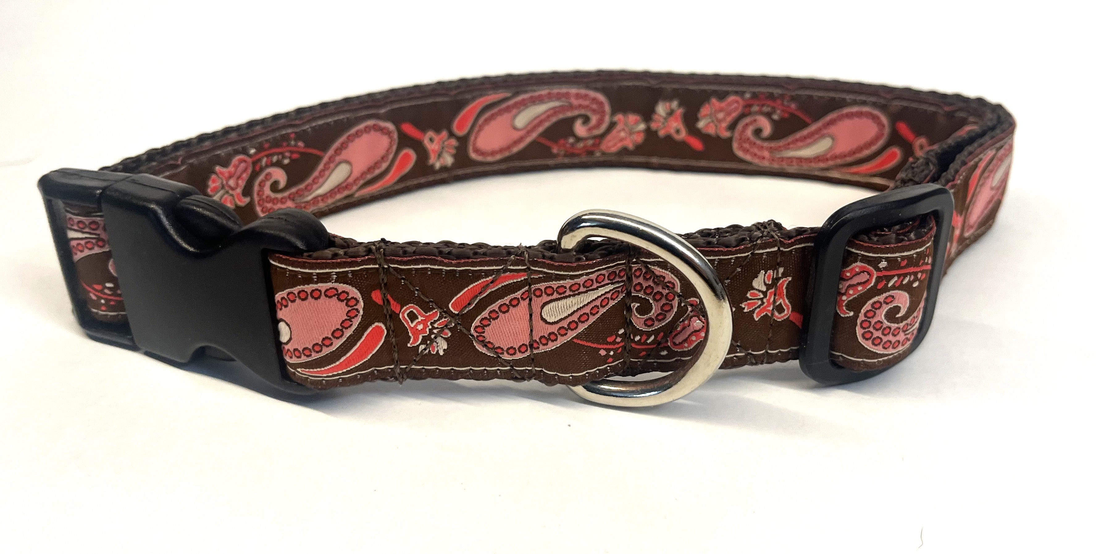 Brown with Pink Paisley Design Dog Collar 1in