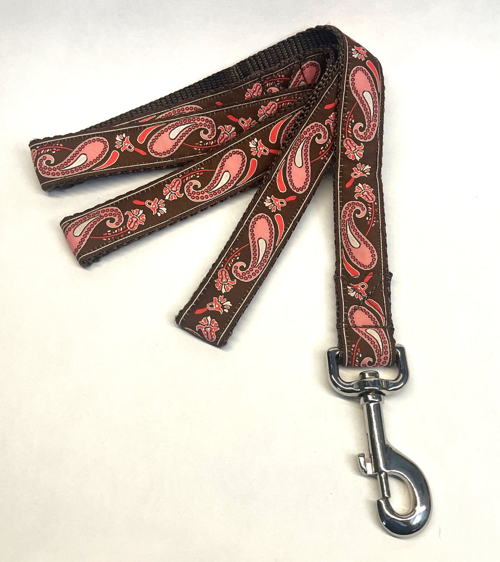 Brown with Pink Paisley Design Dog Leash 1in