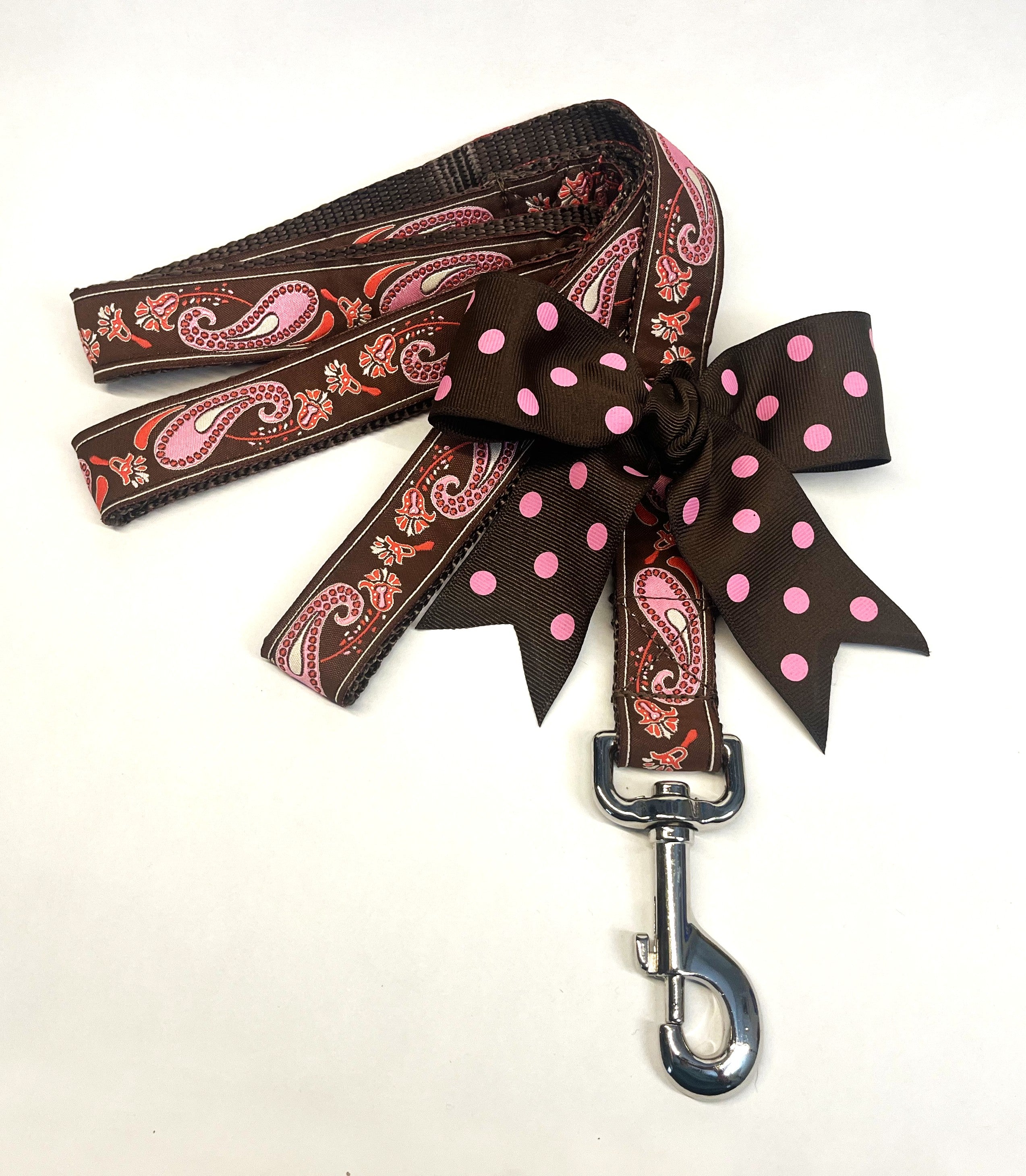 Brown with Pink Paisley Design Dog Leash 1in