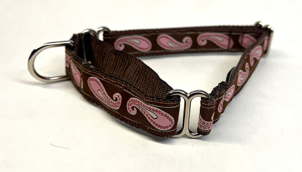 Brown with Pink Paisley Design Martingale Collar 3/4
