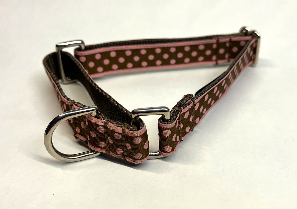Brown with Pink Polka Dots Martingale Collar 3/4