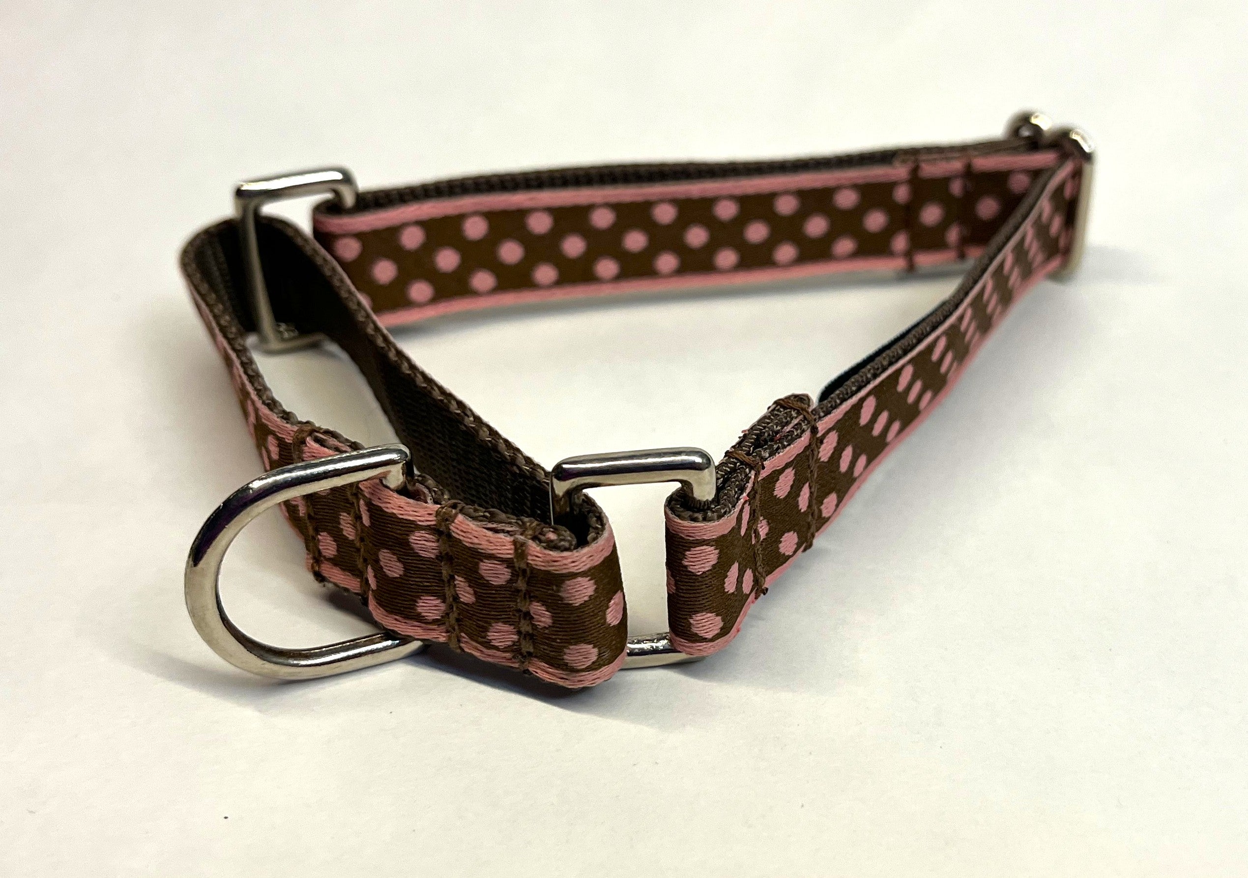 Brown with Pink Polka Dots Martingale Collar 3/4