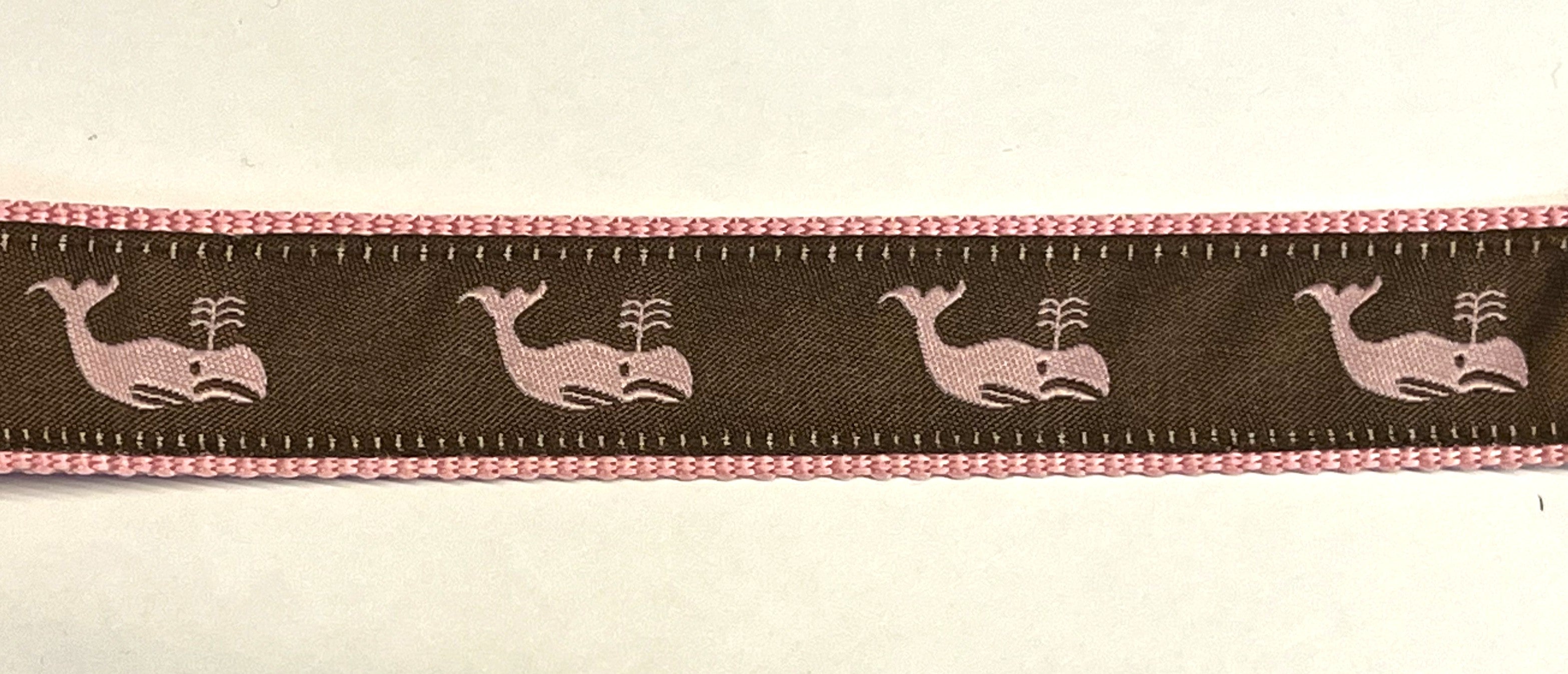 Brown with Pink Whales Dog Collar 1in