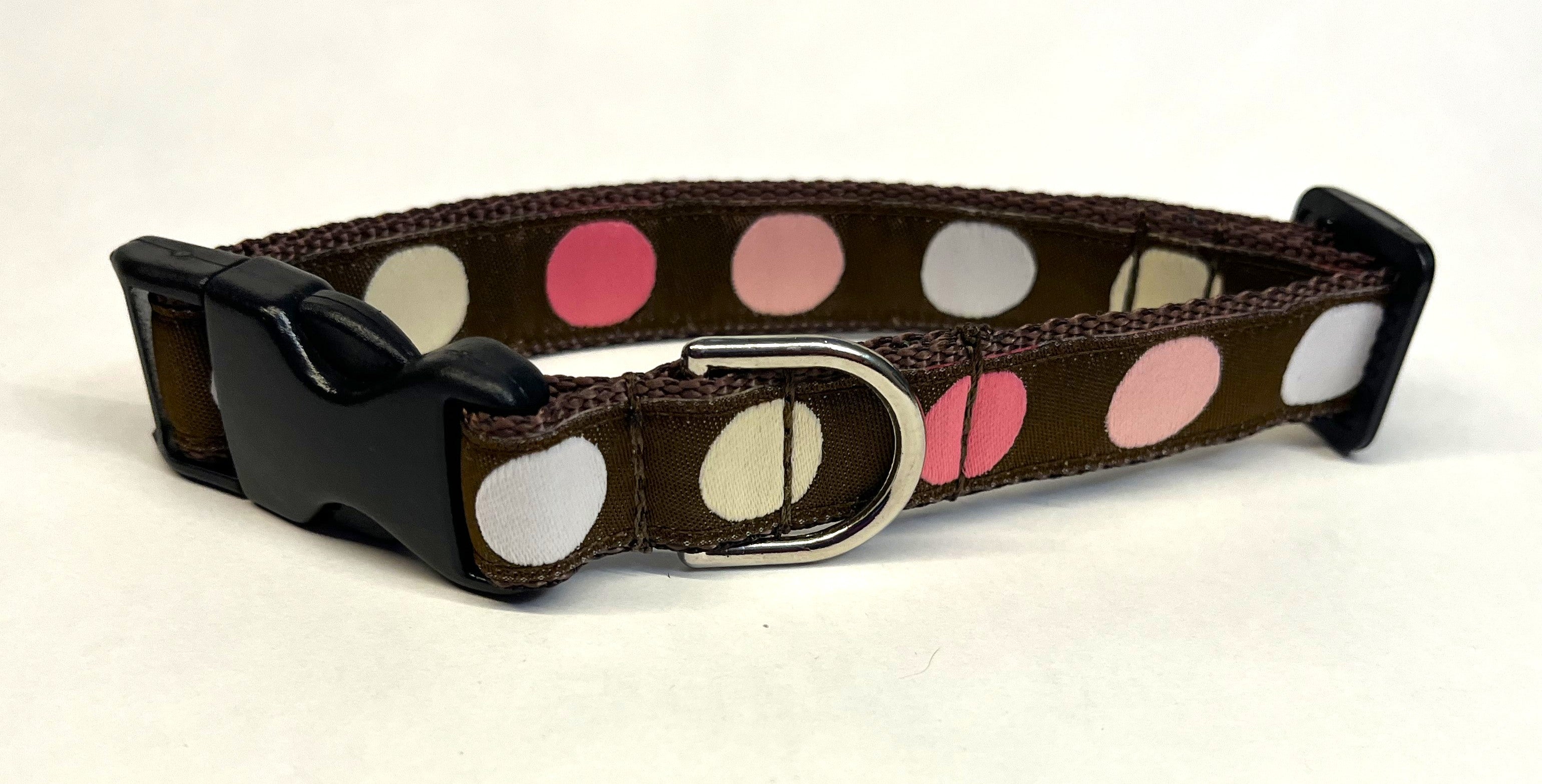 Brown with Pink, White, and Tan Dots Dog Collar 3/4