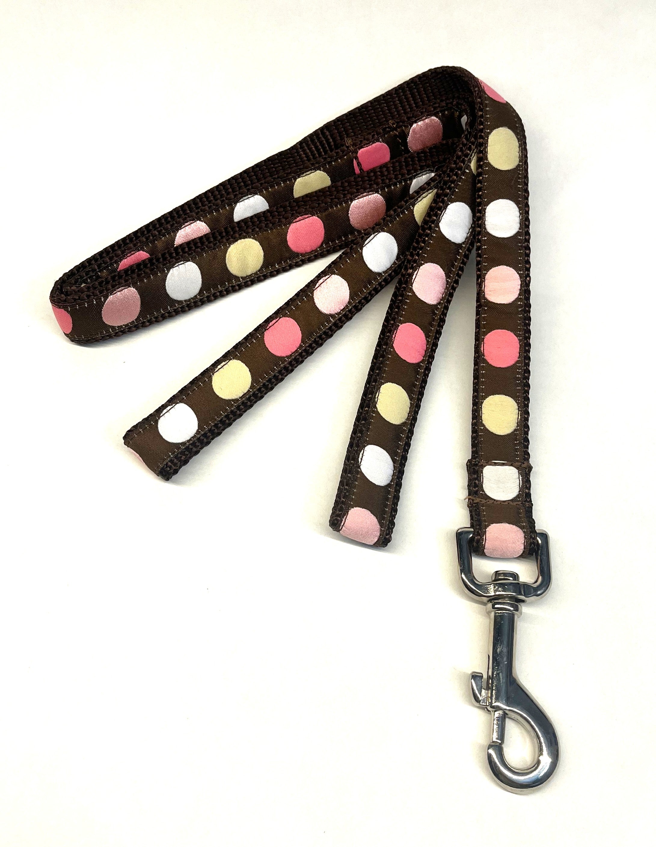 Brown with Pink, White, and Tan Dots Dog Leash 3/4