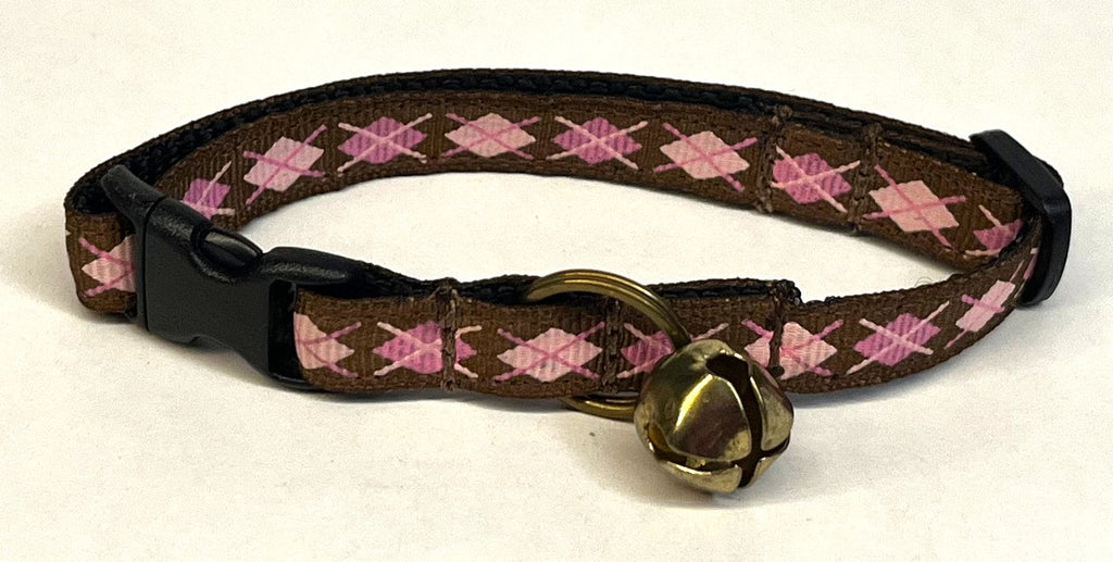 Brown with Pink & Light Pink Argyle Cat Collar