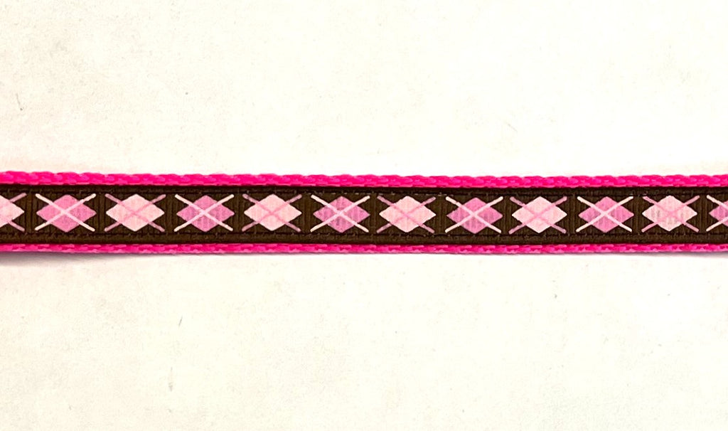 Brown with Pink & Light Pink Argyle Dog Collar 1/2 inch