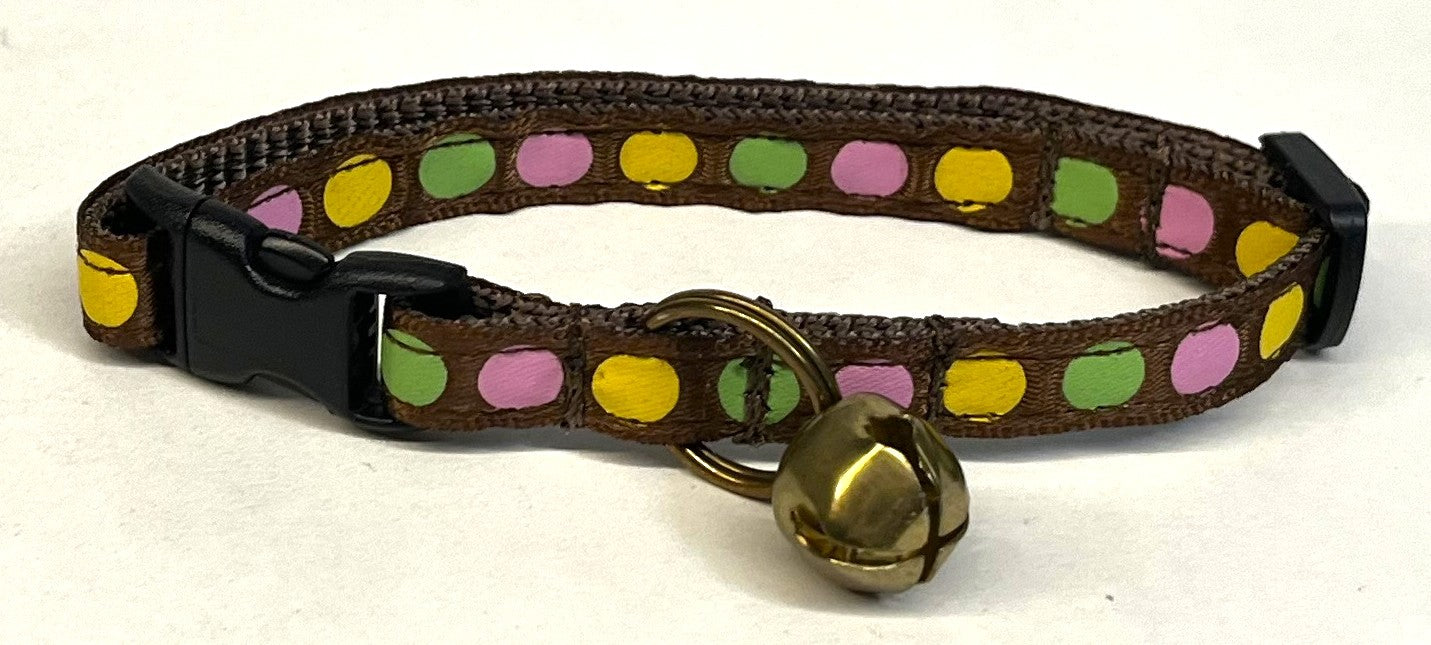 Brown with Yellow, Pink, and Green Dots Cat Collar